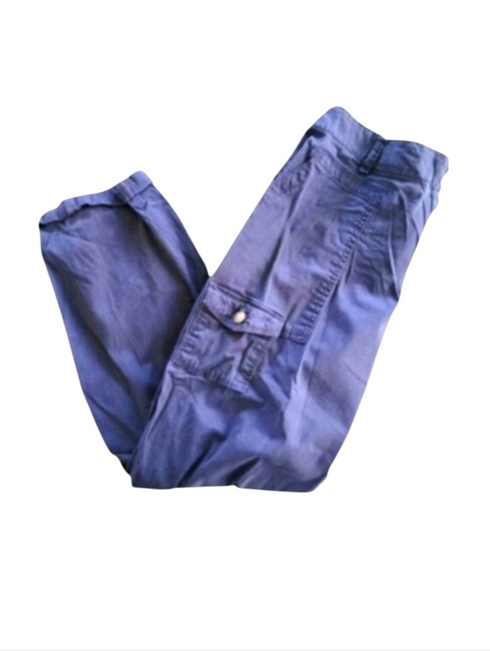 Time & Tru Blue Relaxed Fit Stretchy Waist Pocketed Cuffed Pants Size 8 Womens